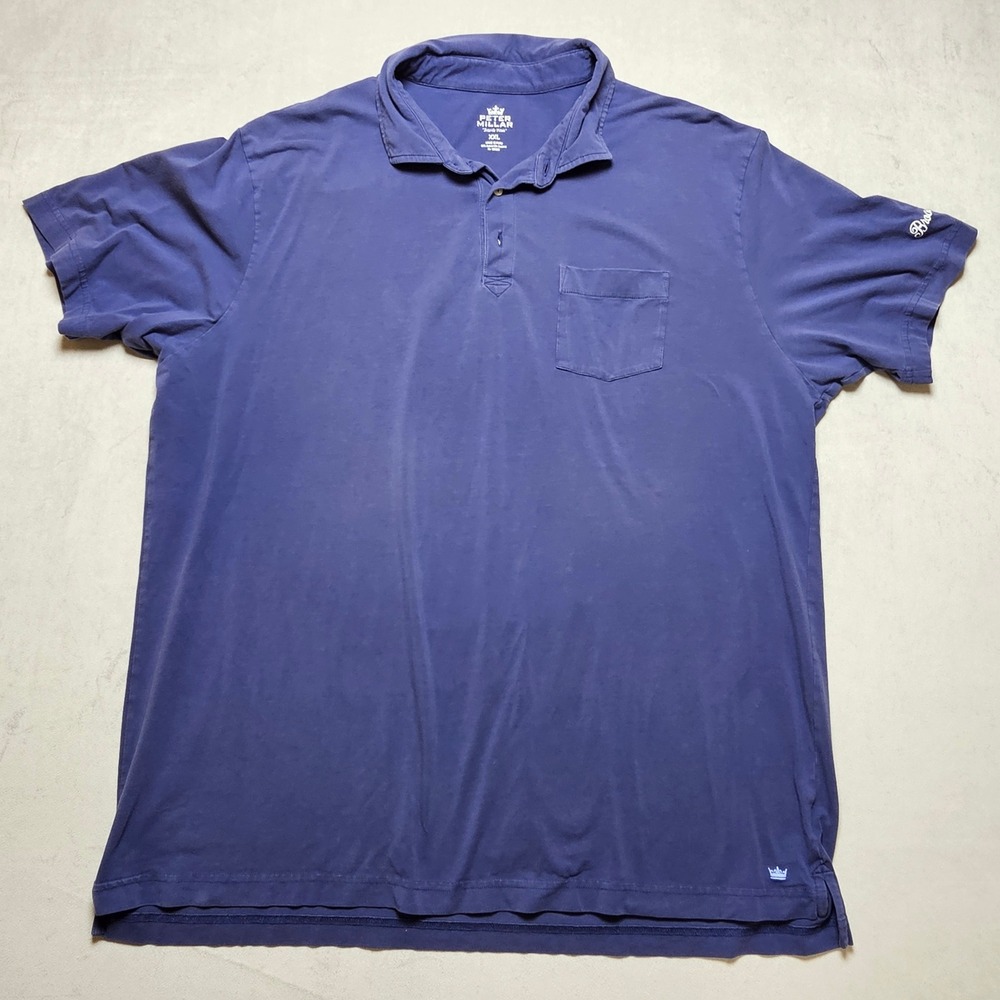 Peter Millar Seaside‎ Wash Mens XXL Navy Blue Cotton Modal Pocket Polo Shirt